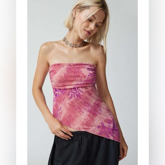 UO urban outfitters strapless y2k fairy asymetrical hem pink & purple sheer top - Picture 3 of 11